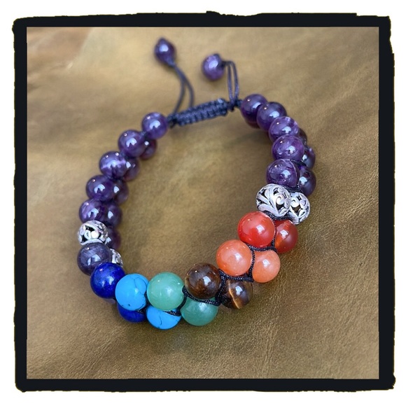 💕Beautiful Chakra Macrame Bracelet Adjustable Real Gemstones💕 - Picture 6 of 6
